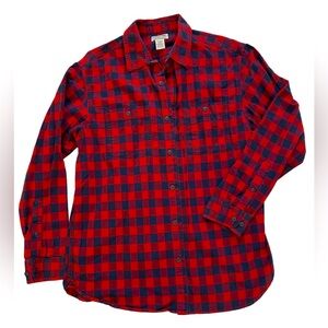Vintage LL Bean 100% Cotton Red & Black Checkered Print Shirt Mens Medium